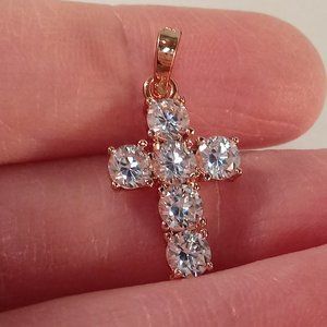 18K Rose Gold Filled Elegant Diamond Zircon Cross Necklace Pendant